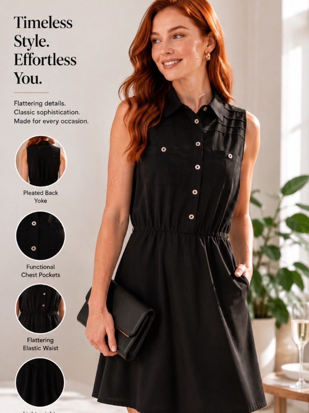 White House Black Market Sleeveless Shirt Dress | Size 2 | Classic Black | Pocke